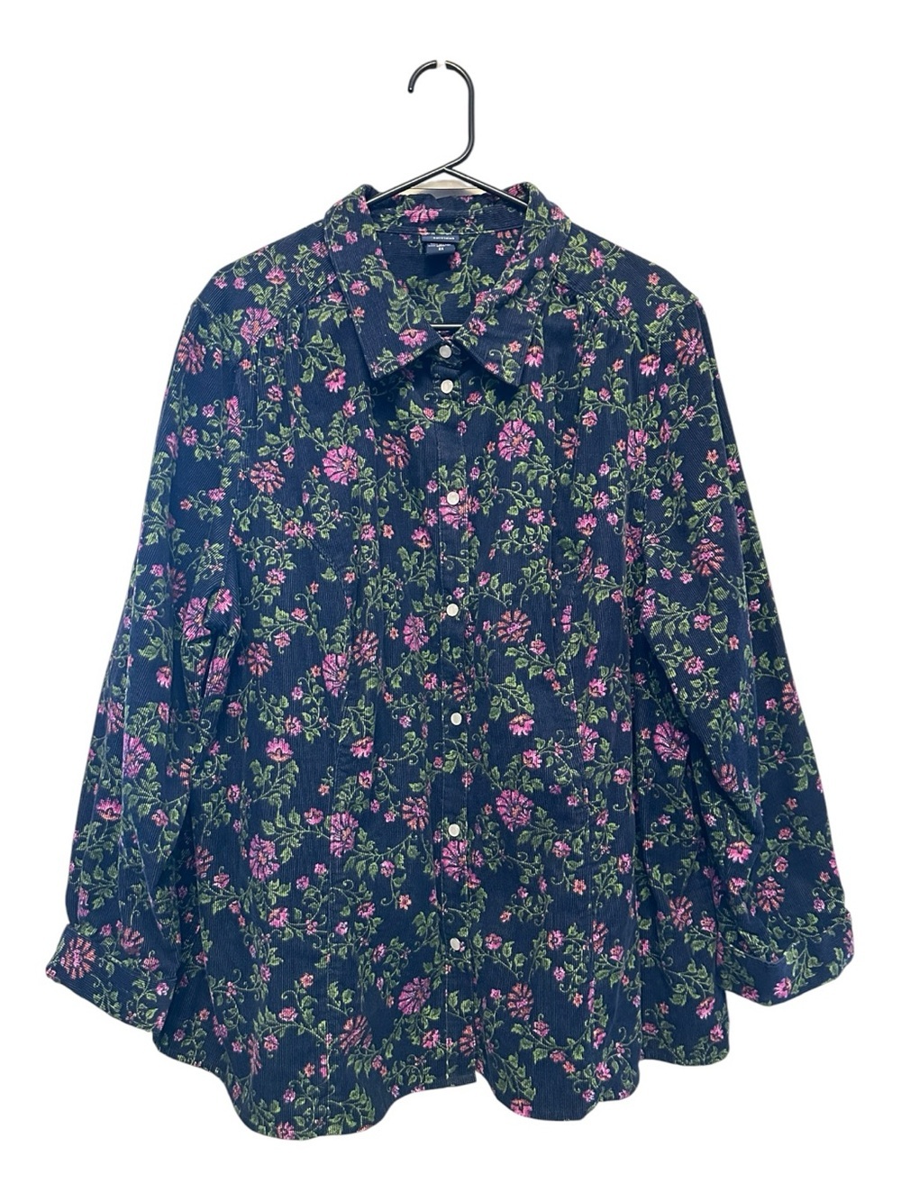 Vintage Y2K Basic Editions 100% Cotton Button-Down Shirt w/ Floral Pattern 2X - Picture 1 of 6